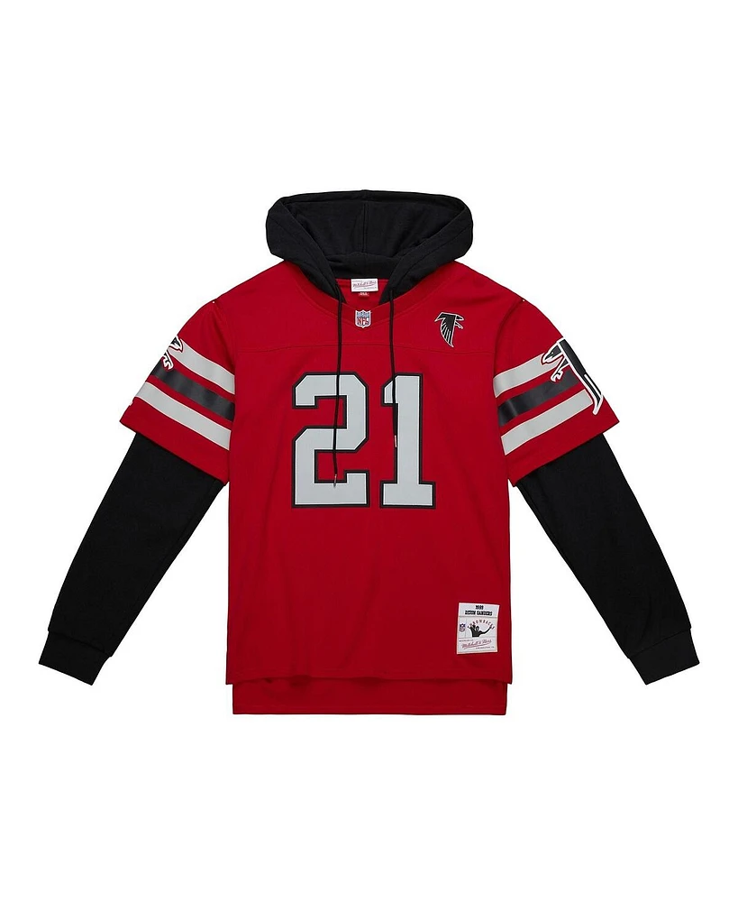 Mitchell & Ness Men's Deion Sanders Red Atlanta Falcons Player Name Number Hoodie Legacy Jersey