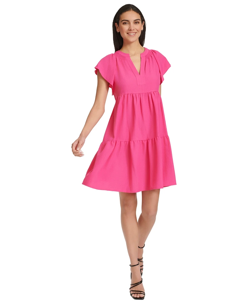 Calvin Klein Women's Split-Neck Tiered A-Line Dress