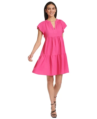 Calvin Klein Women's Split-Neck Tiered A-Line Dress