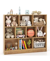 Gouun 41 inches Wooden Toy Storage Organizer with 10 Cubes for Kids