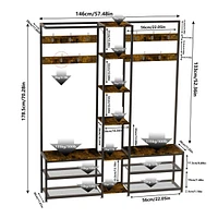 Unho Corner Coat Rack: 2-Tier Shoe Shelf 10 Hooks for Entryway Bedroom Living Room