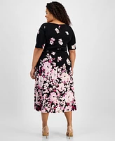 Kasper Plus Printed Tie-Waist Midi Dress