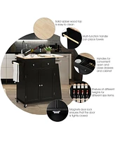 Gouun Rubber Wood Countertop Rolling Kitchen Island Cart