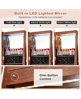 Gouun 64 Inches Lockable Jewelry Cabinet Armoire with Built-in Makeup Mirror