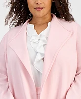 Kasper Plus Melange Crepe Drape-Lapel Open-Front Blazer