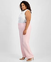 Kasper Plus Melange Crepe Wide-Leg Pull-On Pants