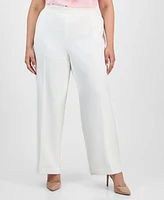 Kasper Plus Melange Crepe Wide-Leg Pull-On Pants