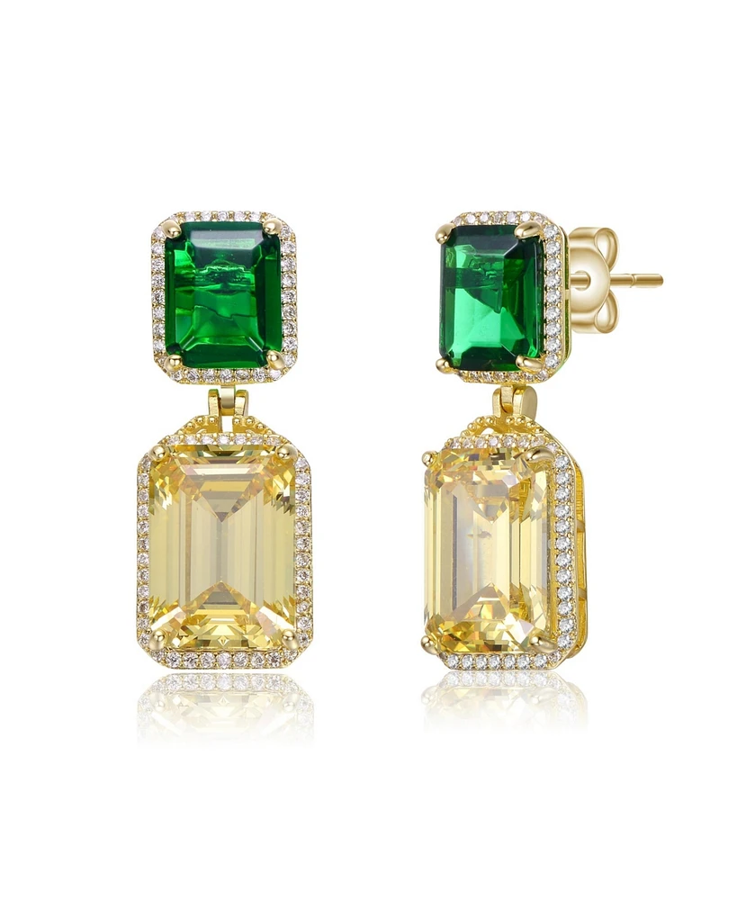 Rachel Glauber 14K Gold Plated with Green & Yellow Cubic Zirconia Drop Earrings