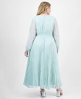Taylor Plus Shimmering Floral Pleated Chiffon Maxi Dress