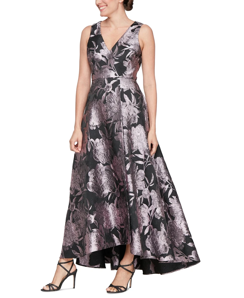 Sl Fashions Women's V-Neck Printed Sleeveless Gown