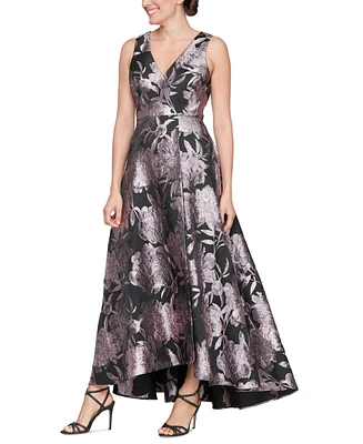 Sl Fashions Women's V-Neck Printed Sleeveless Gown