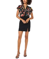 Vince Camuto Women's Floral-Print Split-Neck Top