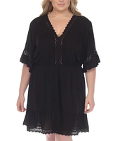 Raviya Plus Lace-Inset Mini Cover-Up Dress