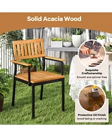 Gymax Dining Chair Set of 4 w/Acacia Wood Backrest Slanted Seat Comfortable Armrests