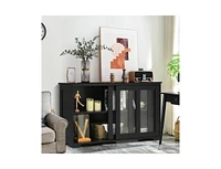 Slickblue Wood Buffet Kitchen Dining Sideboard Storage Cabinet With Glass Sliding Door