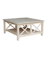 Slickblue Square Unfinished Solid Wood Coffee Table with Bottom Shelf