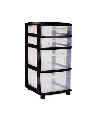 Homz Plastic 4 Drawer Medium Home Storage Container, Clear Drawers & Black Frame