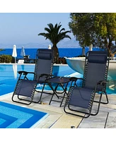 Gymax 3PCS Zero Gravity Recliner Lounge Chairs Pillows Table Portable Folding Navy