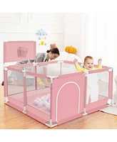Comomy Baby Playpen Outdoor Indoor Play Yard 7 Panel Baby Safety Playpen for Infant Toddler with Basketball Hoop
