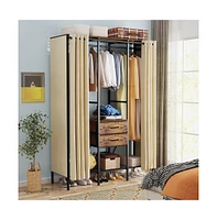 Unho Dust-Proof Clothes Rack: Heavy Duty Clothes Rack with Closet Curtain Shelves Drawers