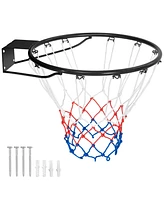 Kuyotq 15 Inch Basketball Rim Goal Replacement with All Weather Net and Mounting Hardware