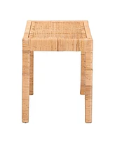 Baxton Studio Abelia Modern Bohemian Natural Rattan Mahogany Wood Short Accent Bench