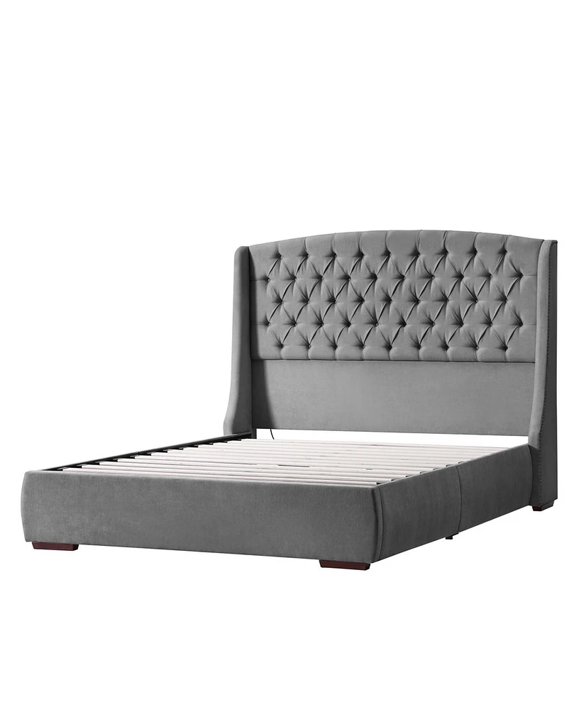 Hulala Home Alina Modern 66.25" Bed with Solid Wood Feet and Charging Ports