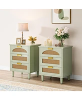 Tribesigns Nightstand Set of 2, 3-Drawer Rattan Night Stand Side Table, Accent Bedside Tables End Table for Bedroom and Small Spaces, Easy Assembly (2