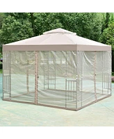 Slickblue 10 x 10 Ft Outdoor Patio Gazebo with Taupe Canopy and Mesh Sidewalls