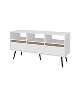 Fm Furniture Picacho Tv Stand with Multistorage, 3 Drawers and 3 Shelves, White + Natural Oak .