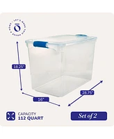 Homz 112 Qt Multipurpose Stackable Storage Bin with Latching Lid, Clear (2 Pack)