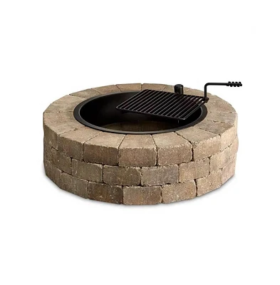 Slickblue 48-in Outdoor Round Concrete Block Stone Fire Pit Kit with Cooking Grill Grate