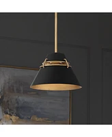 Possini Euro Design Curry 10" Modern Industrial Pendant Ceiling Light Fixture Dining Room Over Table Kitchen Island Foyer Hanging Black Gold Finish Me