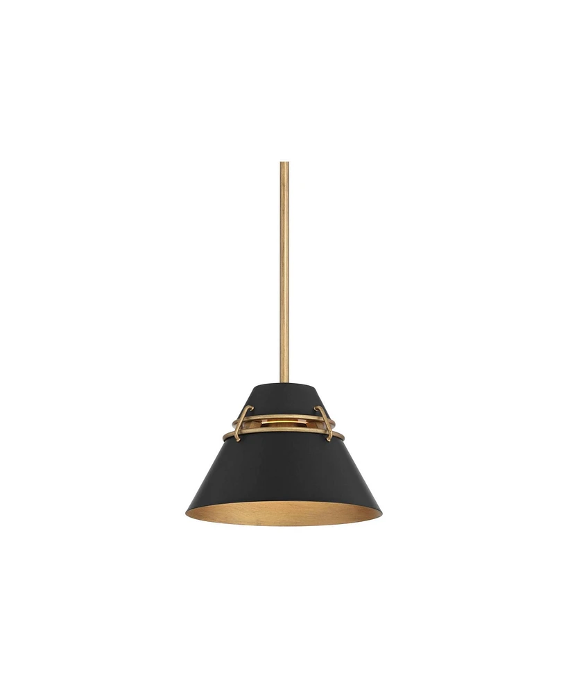 Possini Euro Design Curry 10" Modern Industrial Pendant Ceiling Light Fixture Dining Room Over Table Kitchen Island Foyer Hanging Black Gold Finish Me