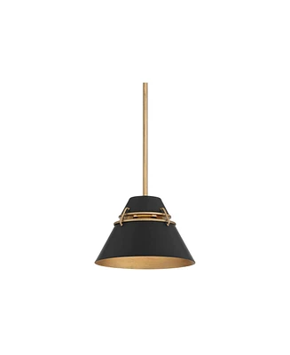 Possini Euro Design Curry 10" Modern Industrial Pendant Ceiling Light Fixture Dining Room Over Table Kitchen Island Foyer Hanging Black Gold Finish Me