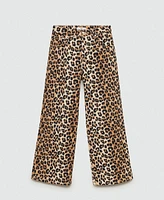 Mango Women's Leopard-Print Wide Leg Jeans