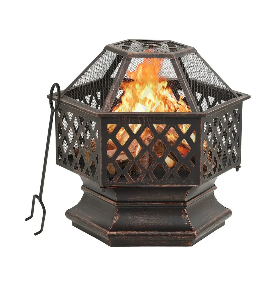 vidaXL Rustic Fire Pit with Poker 24.4"x21.3"x22" Xxl Steel