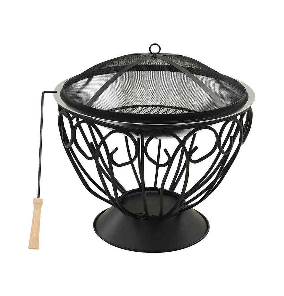 vidaXL 2-in-1 Fire Pit and Bbq with Poker 23.2"x23.2"x23.6" Stainless Steel