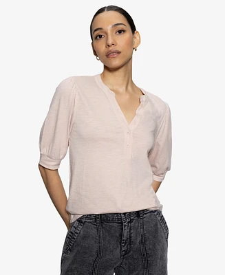 Sanctuary Women's Mixed-Media Button-Front Tee