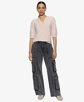 Sanctuary Women's Mixed-Media Button-Front Tee