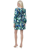 Dkny Petite Printed Blouson-Sleeve Fit & Flare Dress