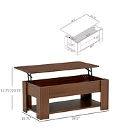 Homcom 39" Lift Top Coffee Table with Hidden Storage Compartment and Open Shelf, Pop Up Coffee Table for Living Room, Brown