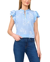 CeCe Women's Floral Tie-Front Flutter-Sleeve Top