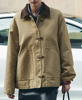 Mango Women's Contrasting Collar And Pockets Detail Parka Jacket