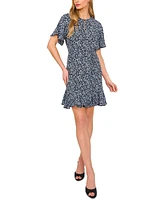 CeCe Women's Printed Raglan-Sleeve Mini Skater Dress