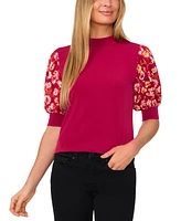 CeCe Women's Mock Neck Puff-Sleeve Top