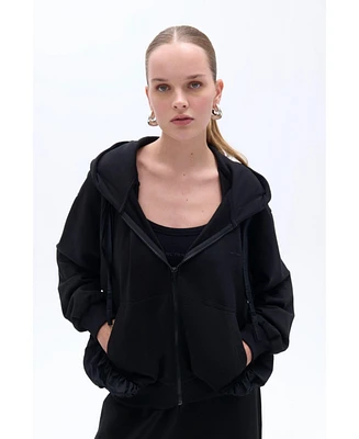 Nocturne Women's Zipper-Front Oversized Hooded Sweatshirt