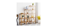 Slickblue Wicker Wood 5-Tier Versatile Bookcase Plant Stand Storage Rack