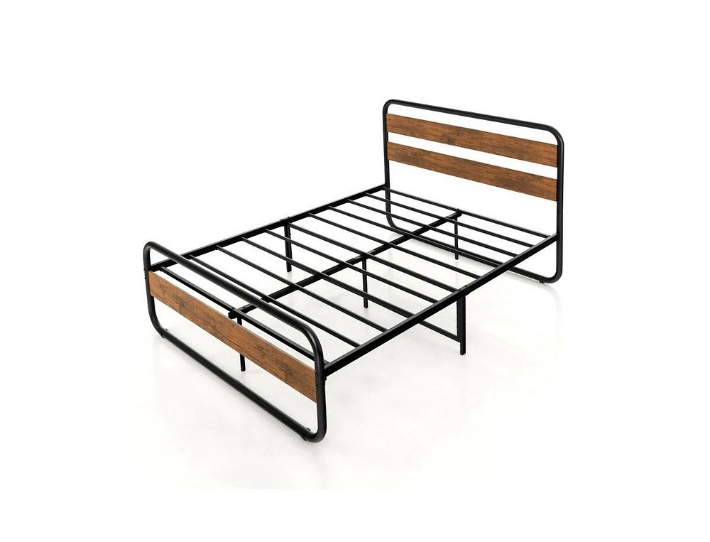 Slickblue Industrial Wood and Metal Tube Platform Bed with Headboard