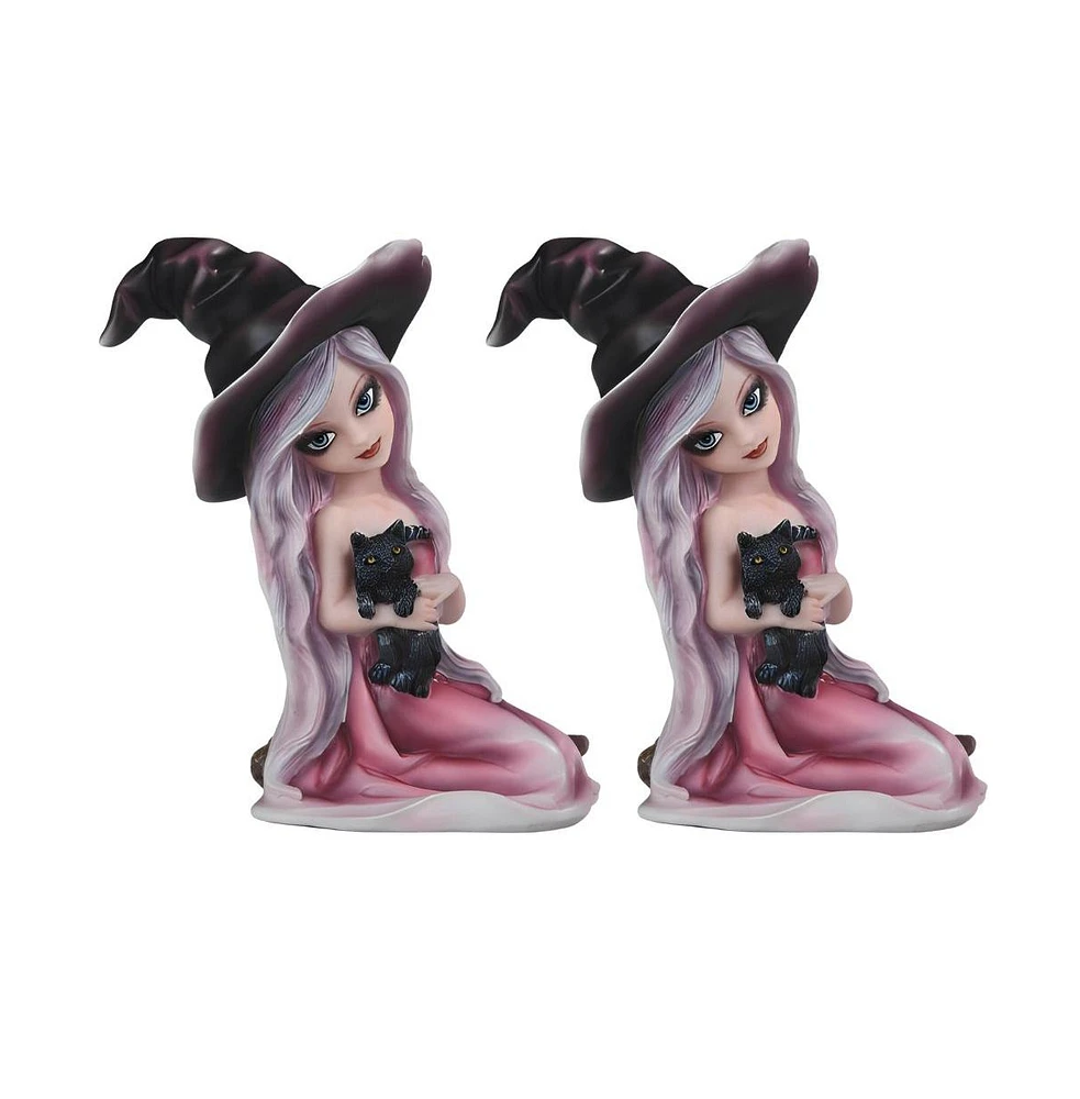 Fc Design "2-pc Set" 6"H Pink Witch Girl with Black Cat Figurine Statue Ornament Home Room Office Decor and Perfect Ideas for Housewarming, Holidays a